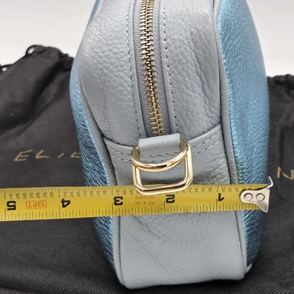 Elie Beaumont London Crossbody Handbag Purse Light Blue Pebbled Leather Metallic - Picture 10 of 10